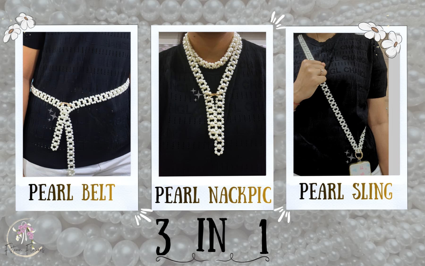 Three-way pearl sling that converts into a necklace